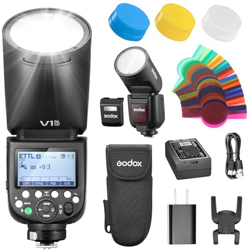 Godox V1PRO-N V1Pro N Flash per Fotocamera a Testa Tonda Speedlite TTL 2.4G Wireless TTL Speedlight Strobe, 76Ws HSS 1/8000s con Batteria agli ioni di litio per Fotocamere Nikon