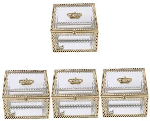 VALICLUD 4Er-Box schmuckschatulle aus glas Boxen mit Deckel Kiste transparent Würfel Korb storage boxes aufbwahrungs-box verstauungsboxen Glaskästen zur Präsentation Glasvitrine Golden