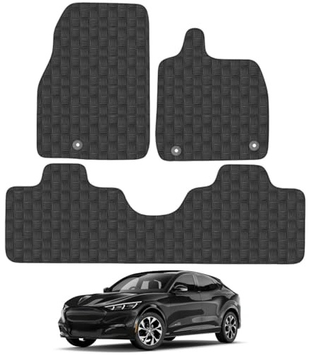 Ford Mustang Mach-E (2021+) Heavy Duty Thick Rubber Car Mats Accessories Tailored Fit Front Rear Set Compatible Accessory Waterproof Durable Non-Slip 5mm Full Coverage Protection with Clips