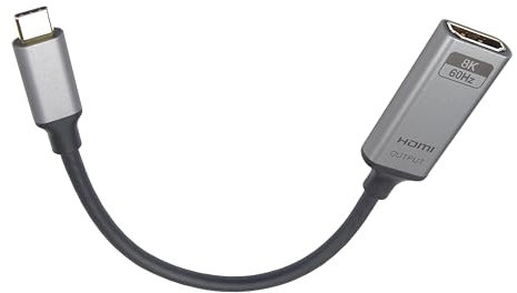 PremiumCord Adaptador 8K USB-C a HDMI M/F, HDMI 2.1, UHD 8K 4320p 60Hz, 4K 2160p 144Hz, HDR10+, HDCP 2.3, 48 Gbps, Carcasa de Aluminio, Gris Espacial, 20cm