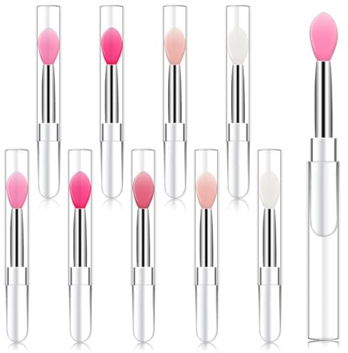 Ptwola 10 Pcs Silicone Lip Brushes Reusable Lip Balm Applicator with Cap Covers Lipstick Mask Brushes Tool Kits for Cream Makeup Beauty Products Eyeshadow Applying Mask Oil Lip Gloss Balm