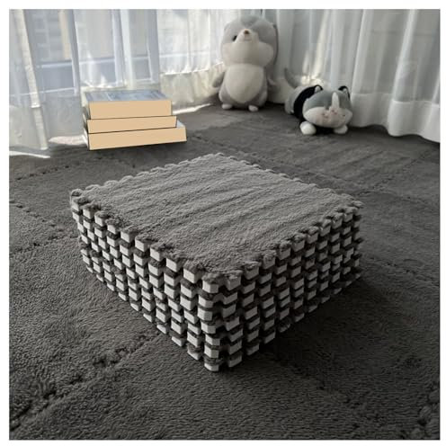 10mm Thickned Plush EVA Foam Floor Mat 1pc 30x30cm Square Interlocking Carpet Mat Fluffy Foam Tiles DIY Puzzle Flooring Area Rug(Color:Gray)