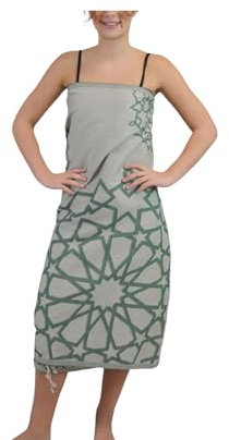 my Hamam Saunatuch orientalisches Mosaik Muster mit Fransen 100 x 180 cm Pestemal Hamamtuch Badetuch, saugstarke Baumwolle pflegeleicht und kompakt, beidseitig nutzbar (grün)