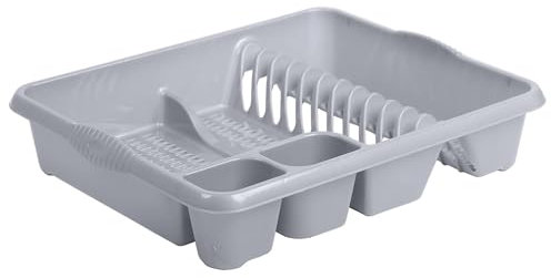 STORM TRADING GROUP Strong Silver Kitchen Counter Large Plastic Cutlery Dish Drainer Rack With Integral Handles (1)