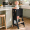 KIDINIX Kinder Lernturm ab 1 Jahr, Learning Tower mit Tafel, Höhenverstellbar, Montessori-Lernstuhl für Küche und Bad, Kippsicher, Schwarz