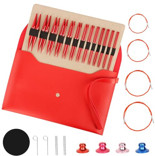 Rundstricknadel Set Austauschbar, 13 Paare, 3-10 mm, Professionelles Strickzubehör Set für Anfänger & Erwachsene, Einfache Bedienung, Stricker Geschenk Rot(Red)