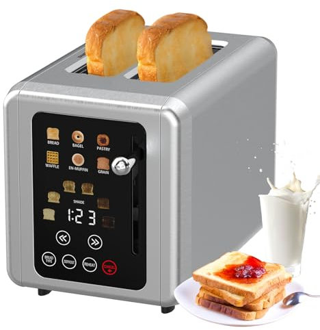 Smart 2-Slices Toaster with Touchscreen, 6 Bread Types & 6 Shade Settings, Digital Timer, Sound Alert, Defrost, Stainless Steel Kitchen Toaster