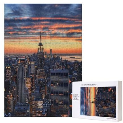 New York City Printed Jigsaw Puzzle with Storage Box, Wooden Puzzle for Adults and Kids, 300 Pieces Family Fun Decorative Game