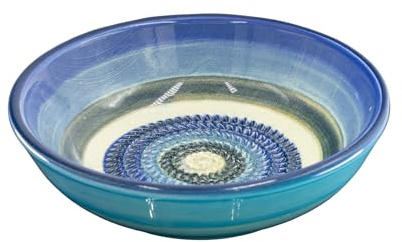 Kaladia Keramik Reibeschüssel - Dipschale mit Reibe - in Blau, Weiß & Schwarz- zum Reiben & Anrichten - ideal für Knoblauch, Ingwer, Parmesan etc. – ∅ 17 cm - handgemacht & handbemalt - Made in Spain