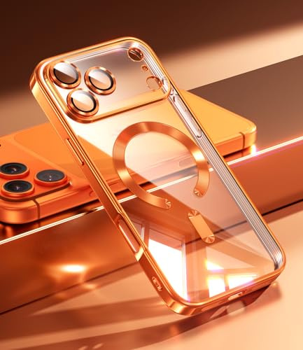 JUESHITUO für iPhone 17 Pro Max Hülle mit Integrierter Kameraschutz für Magsafe [Anti-Vergilbung] [mit 1 Stück Schutzfolie] Slim Stoßfest Handyhülle Case, Cosmic Orange