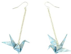XIGAWAY Handgefaltete Origami-Kranich-Ohrringe, 6,5 cm, japanische Washi-Papier-Ohrringe mit Kupferhaken, harzbeschichtete Kunsthandwerker-Ohrringe, 9 Farben