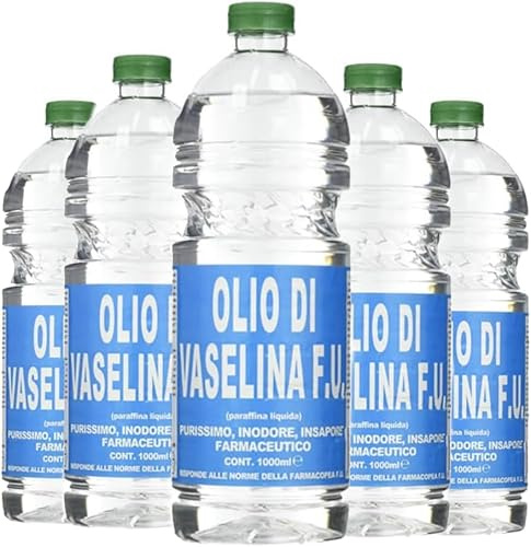 Mille Idee – Olio di Vaselina F.U. – 12 Flaconi da 1 Litro – Purissimo, Inodore e Incolore – Paraffina Liquida Uso Tecnico, Cosmetico e Lubrificante – Conforme Farmacopea Ufficiale