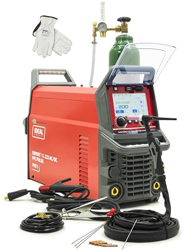 IDEAL Expert TIG 222 AC/DC WIG Schweißgerät Set - 200A Inverter für Aluminium - Mit 8L Argon Gasflasche, Druckminderer & Zubehör - HF Zündung, PFC, Pulsfunktion, LCD Display - Bestschweissen.de