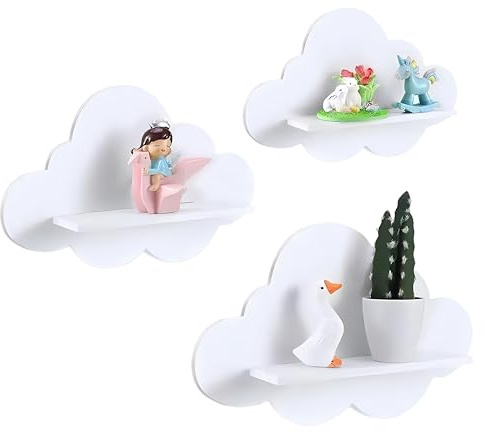 Bücherregal Kinder, 3er Set Wandregal Wolken Kinderzimmer zur Aufbewahrung der Tonie Box & Hörfiguren,Wand Regale weiß für Kinderzimmer, Babyzimmer Deko, Wohnzimmer, Arbeitszimmer