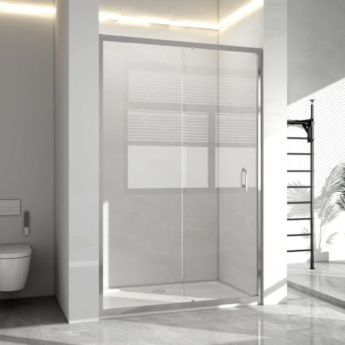 1100mm Reversible Sliding Shower Enclosure Cubicles, 1100x800mm Shower Tray Included, 5mm Toughened Glass Screen, Wet Room Bathroom Cubicle, Smooth Sliding Door, Shower Cubicle with Tray(Chrome)