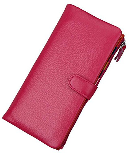 AprinCtempsD Portafoglio in Vera Pelle Porta carte di credito Lungo Portamonete Elegante Pochette Grande Capacità Cerniera per Donna (Rosa)