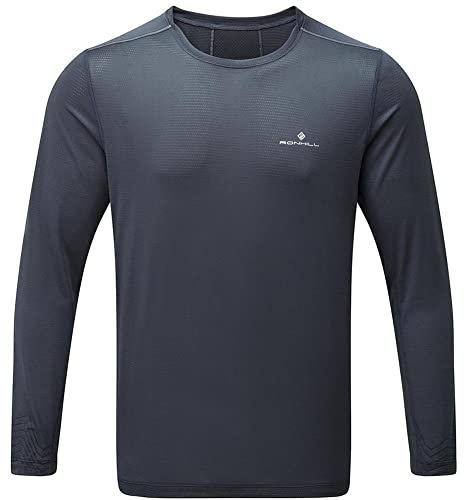 Ronhill Men's Stride Crew Longsleeve Tops - Rh-00338 Charc/Electric Blue, X-Large