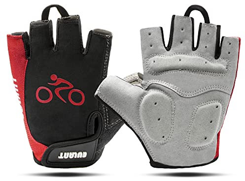 ONTYZZ Fahrradhandschuhe Fitness Handschuhe Damen Herren Trainingshandschuh Adjustable Sporthandschuhe für Radsport Camping Fingerlose Handschuhe Rot/L