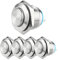 Larcele 16mm Drücken Taster Druckknöpfe DIY Wasserdicht Momentan Push Button 1NO Edelstahlschale,5 Stücke JSANKG-01 (J Pin Terminal, Hoher Runder Kopf)
