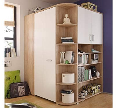 möbelando Kleiderschrank Eckschrank Schlafzimmerschrank Schrank begehbar Lasmos I Sonoma-Eiche/Weiß