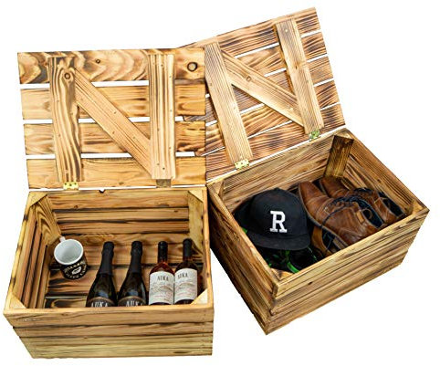 Kistenkolli Altes Land Obstkiste Holztruhe geflammt oder Natur mit Deckel 48 x 36 x 27cm Holzkiste mit Deckel Schatztruhe Aufbewahrungskiste (Geflammt, 2)