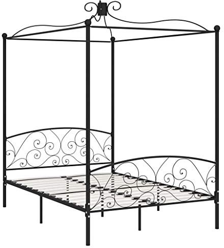 vidaXL Himmelbett Bettgestell Bett Doppelbett Metallbett Bettrahmen Lattenrost Schlafzimmerbett Schlafzimmermöbel Ehebett Schwarz Metall 140x200cm