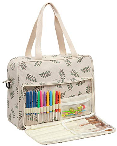 Becko Yarn Bag Crochet Bag Knitting Bag Yarn Tote Organizer for Projects, Yarn Balls, Crochet Hooks, Knitting Needles, Stitch Holders and Other Accessories