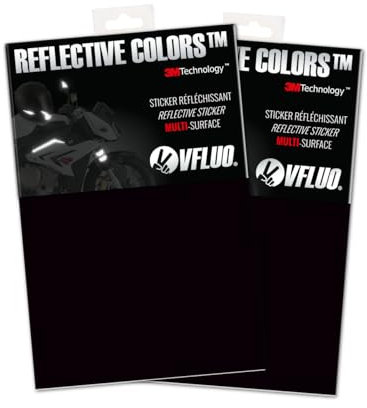 VFLUO 3M Reflective Colors, 2 x Feuille rétro réfléchissant à découper pour Casque Moto, Scooter, vélo, Multi-Usage, 3M Technology, 10 x 15 cm, Noir