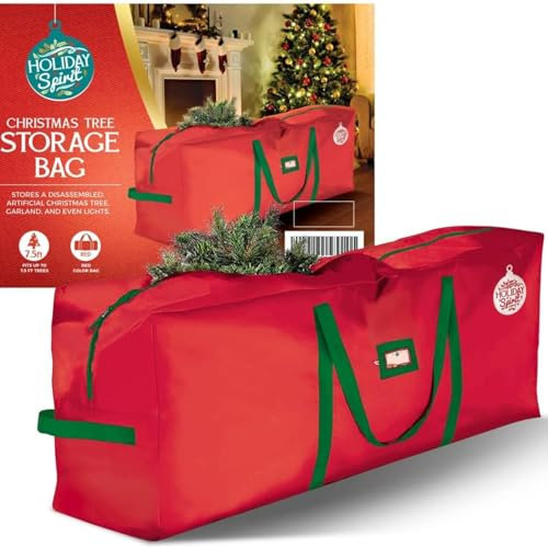 HOLIDAY SPIRIT Heavy Duty Canvas Bags for Christmas Tree - Waterproof Storage Bag with Reinforced Handles and Dual Zipper for 2.3 Meter Tree - 600D Oxford Material Protects from Dust and Moisture, Red