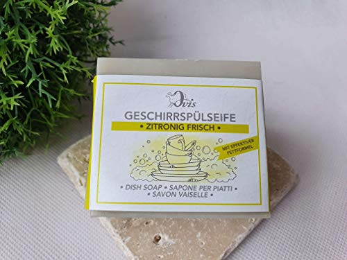 Feste Geschirrspülseife natur, 180 g - Zitrone - mit effektiver Fettformel