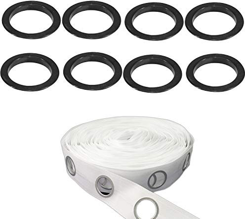 Trimming Shop Vorhangösen aus Kunststoff, 40 mm, mit 2 m langem Ösen, Gardinenband für Fenster, Tür, Raumvorhänge, DIY-Vorhangzubehör (schwarz, 16 Stück)