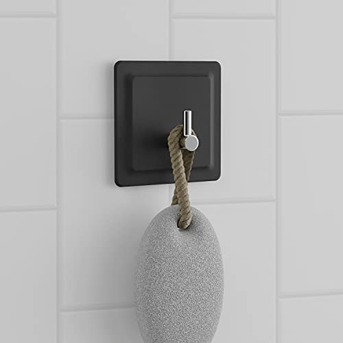 LOBUX® - Haken selbstklebend, superfester Halt [Soft-Touch Silikon] - Klebehaken für Badezimmer, Spiegel, Dusche, Wand - Handtuchhalter ohne Bohren (schwarz)