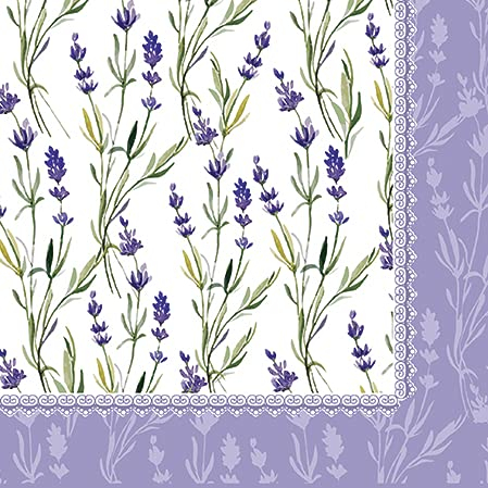 Papierservietten, Lavendelwiese, 40 Stück, 16,5 x 16,5 cm, lila Blumen, Lavendel-Servietten, Servietten, Serviettentechnik, Lavendel-Servietten für Serviettentechnik