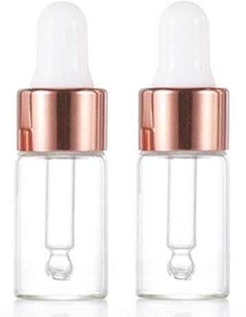 CMJ 2 x 3ml CLEAR Glass Bottles Ear Eye Drops Pipette Dropper ROSE GOLD WHITE Lid Aromatherapy Empty