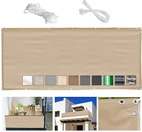 MEEYI Balkon sichtschutz ohne Bohren 100x200cm balkonbespannung Balkon Anti-diebstahl-bildschirmabdeckung balkonabdeckungen Schutz vor neugierigen blicken für Garten mit kabelbinder und Seil-Beige