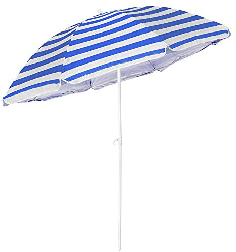 Albert Austin Beach Umbrella 1.80m | Garden Parasol Umbrella Outdoor Sun Shade For Beach, Pool, Garden | Garden Umbrella Parasol Tilt Adjustable Available Blue, Green And Red Stripes (Blue)