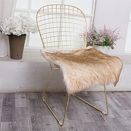 TROYSINC Kunstfell Stuhlkissen, Faux Lammfell Sitzkissen, Schaffell Sitzauflage, Longhair Fell Nachahmung Wolle Teppich Bettvorleger Stuhl Sofa Matte (Weiß+Braun,40 x 40 cm)