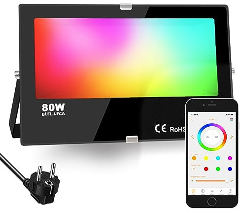 iLC RGB LED Strahler 80W, RGBW-Farbwechsel Flutlicht entspricht 800 W, 16 million Farben Gruppierung Timer, 2700K Warmweiß, Wasserschutzart IP66 Außen Innen