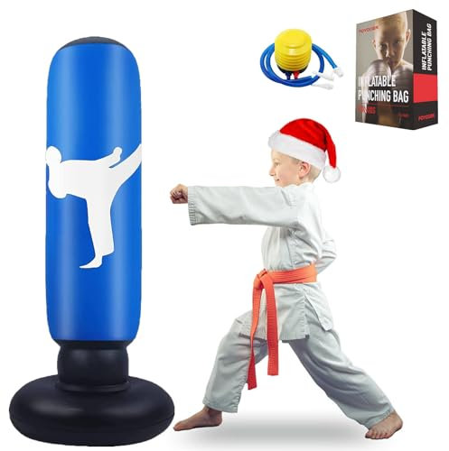 FOYOCER Boxsack für Kinder 160cm Stabiler Aufblasbarer Boxsack für 3-12 Kinder Geschenke Für Jungen Und MäDchen Kinder Boxset zum Üben von Karate Taekwondo MMA Sandsäcke für Kleinkinder