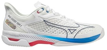 Mizuno Wave Exceed Tour 5 AC, Herren-Tennisschuhe, Undyed White/Spellbound/PaceBlue, 45 EU, Undyed White Spellbound Paceblue, 45 EU