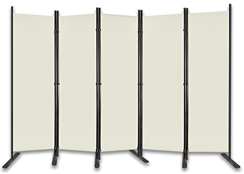 Froadp 280x180cm Klappbare Paravants mit Erdnägeln & Bändern Freistehend Stellwand Faltbare Umkleide Privatsphäre Raumteiler Windschutz Trennwand Sichtschutz Raumtrenner für Balkon Patio (Beige)
