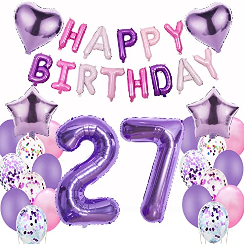 Luftballons 27. Geburtstag deko frauen Lila Folienballon 27 jahre Geburtstag dekoration frau Happy Birthday 27 Geburtstag deko mädchen lila ballon 27 Geburtstagsdeko 27 Geburtstag frauen deko