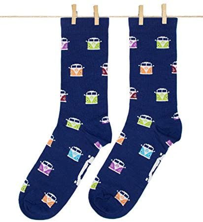 Roits Calcetines Furgos Azules Hombre - Calcetines Divertidos de Dibujos Originales Regalo Estampados Molones Surf Accesorios (41-46)