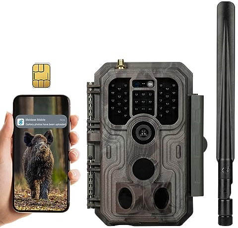 Meidase S950 4G LTE Wildkamera Handyübertragung App, Wildtierkamera mit Nachtsicht Bewegungsmelder, 32MP 1296P Wildkamera mit SIM, IP66 Jagdkamera Fotofalle