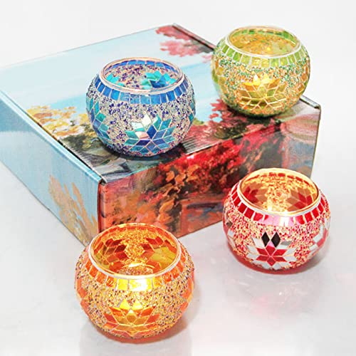 Gugxiom 4PCS Bougeoir Votif en Verre Mosaïque, Bougeoir Romantique Fait Main pour Pièce Maîtresse de la Saint-Valentin, Bougeoirs en Verre Coloré pour la Saint-Valentin, Décor de