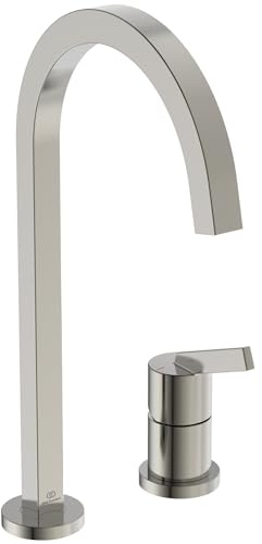 Ideal Standard – Gusto 2-Loch Küchenarmatur, Hoher Auslauf mit quadratischem Querschnitt, mit FirmaFlow Kartusche, Schwenkbereich 360°, Schaftverschraubung von unten, Silver Storm