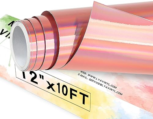 Roségold Holografisch Vinylfolie Plotter- Lya Vinyl 30,5 cm x 305 cm Plotterfolie Vinyl Selbstklebend Chrom Vinyl Rollen für Cricut, Silhouette Cameo für Tasse, Fenster, Kunststoff.