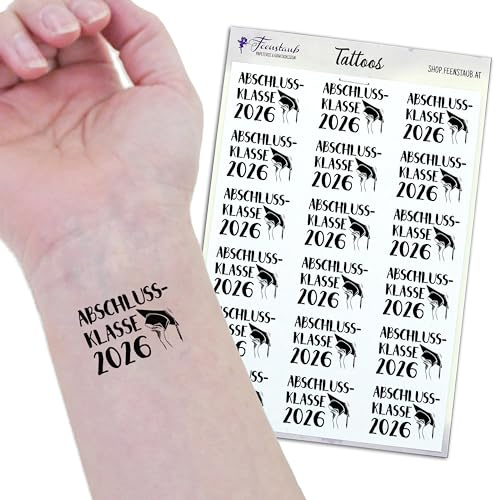 Tattoo Abschlussklasse, Tattoos zum Aufkleben personalisiert mit Datum, Aufkleber Schulabschluss, Abschlussfeier Geschenk, Klebetattoos Abschlussklasse 2026, Feenstaub