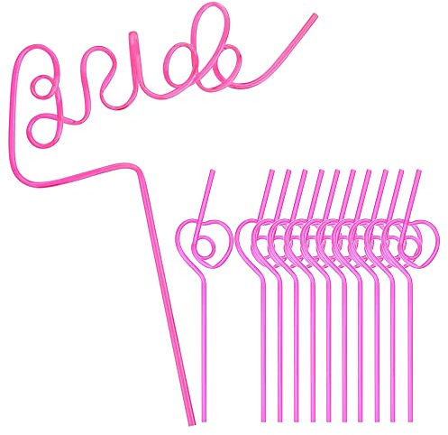 Lot de 12 pailles réutilisables en plastique en forme de cœur pour mariée - Pour enterrement de vie de jeune fille - Pour enterrement de vie de jeune fille, mariage, fiançailles, fête