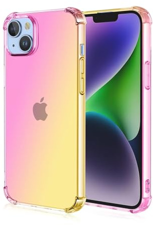 HONLEN Coque pour Smartphone, Compatible with iPhone 15 Étui, (6.1 inches) Transparente Dégradée TPU Silicone Quatre Coins Renfort d'angle Case
